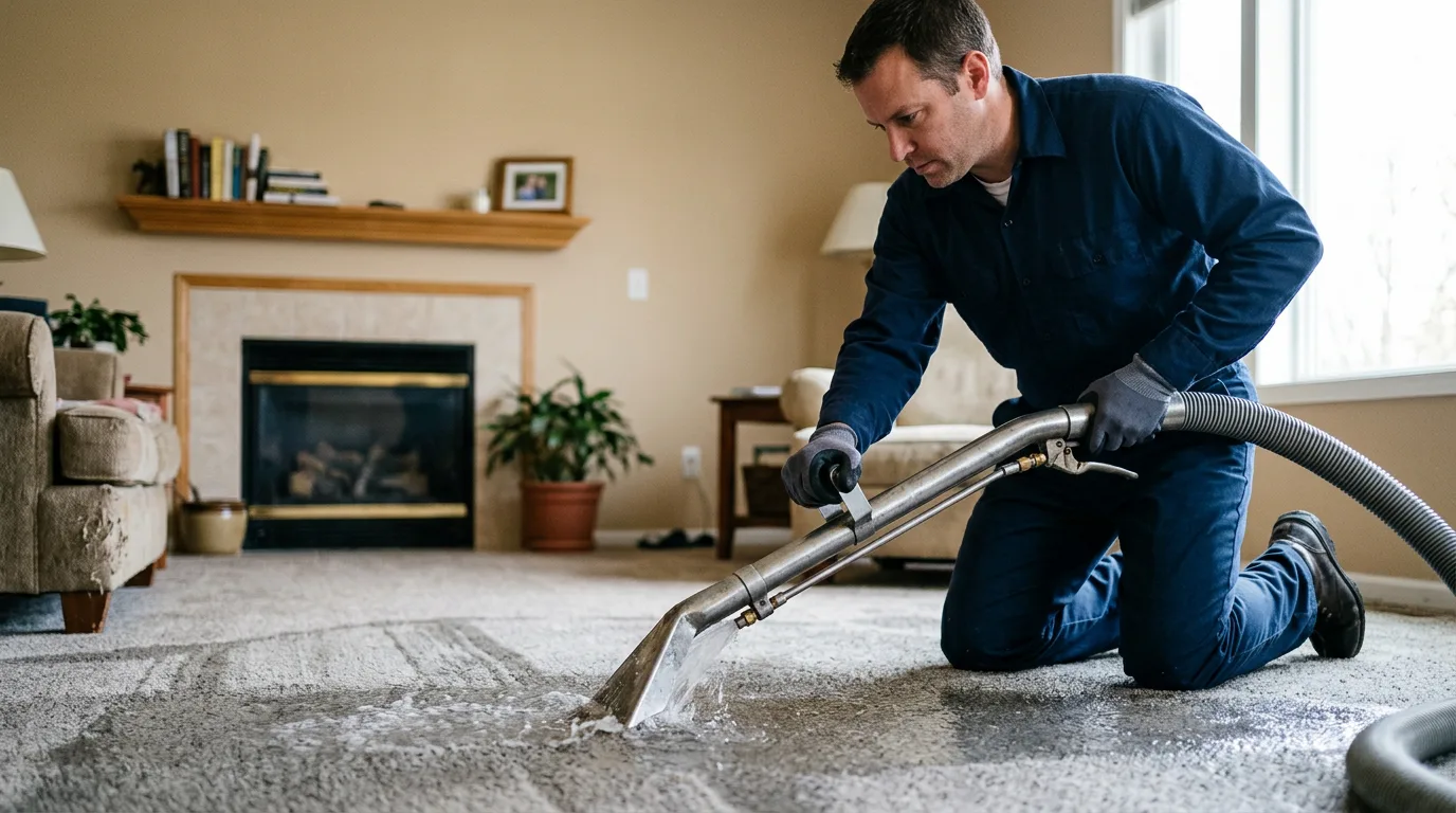 Water damage restoration technician working near Kaleva, MI